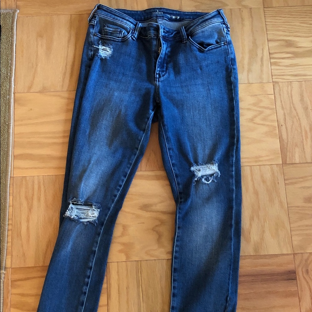 New York & Company Blue Distressed Skinny Jeans